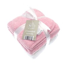 Elli & Raff Soft White Baby Hooded Bath Towels Pink 100% Cotton - 2 Pack