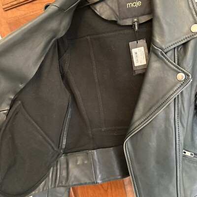 MAJE Basalt Lamb leather biker jacket Deep Green Size 38