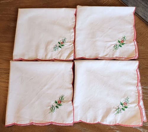 Manteles individuales vintage Poinsetta bordados con servilletas a juego 4 cada uno - Imagen 2 de 11