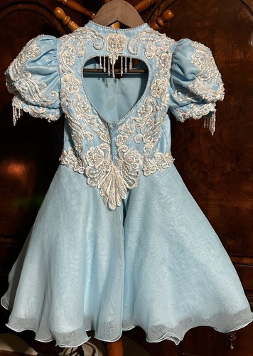 Child’s Bejeweled Princess Dress Costume Cosplay Handmade Blue White Lace Pearls - Picture 6 of 17