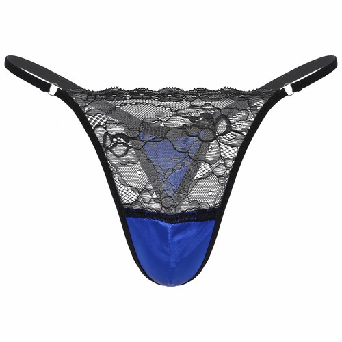 Herren Sissy Durchsichtig Lace Satin Bikini Briefs Low Rise Thong Unterwäsche - Picture 8 of 26