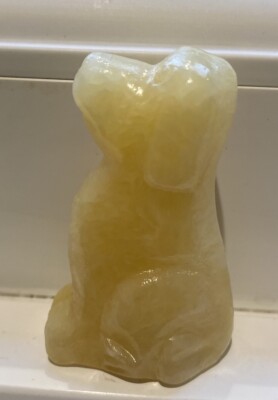 Kristall Hund Schnitzerei ~ Orange Calcit liebenswertes treues Tier, Geschenk verpackt, Zuhause, Haustier