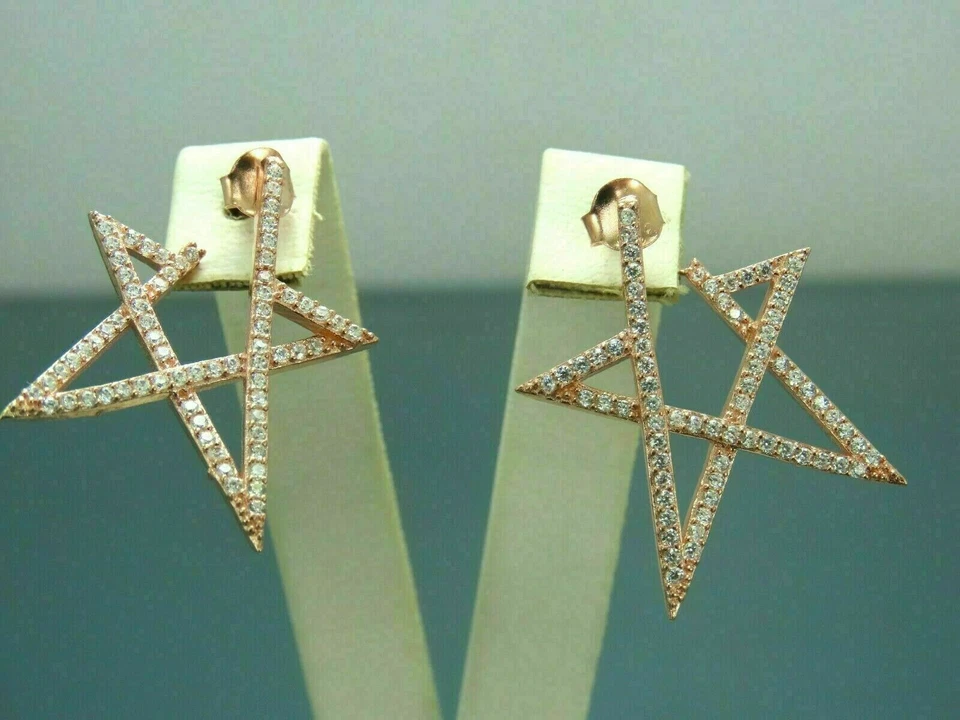 1.40 Ct Round Cut Diamond Simulated Star Stud Earrings Gift Yellow Gold plated - Image 4 of 4