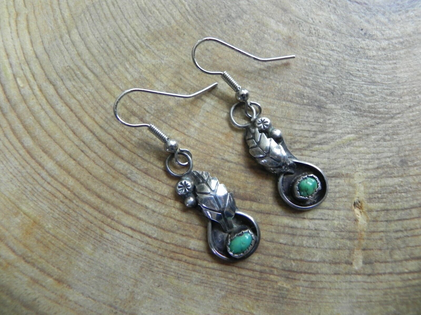 Turquoise & Sterling Silver LEAF Dangle Earrings … - image 2