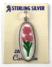 Carnation (January) Sterling Silver Charm | Hand Painted | 1" | NOS | VG