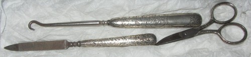 antique Tiffany & Co. sterling silver set, sewing- scissors, file, button hook - Picture 2 of 7