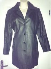 Ladies Black 100% Leather Long Jacket Uk10 Or Small Uk12 **superb Quality**