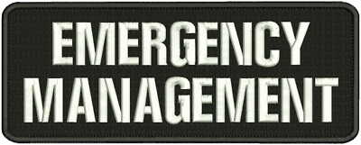 E Management embroidery patch 4x10  hook on back blk/white