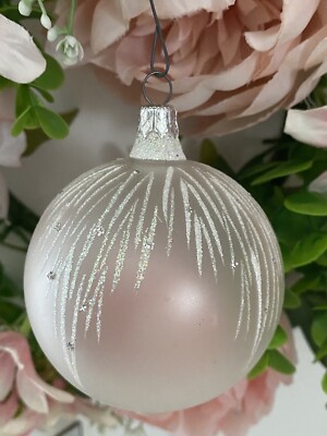 Vintage Blown Frosted Glass Christmas Tree Ball Ornament Marked Columbia on Top