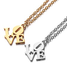 14k Gold Plated Stainless Steel Love Pendant Necklace for Women 18",White/Yellow