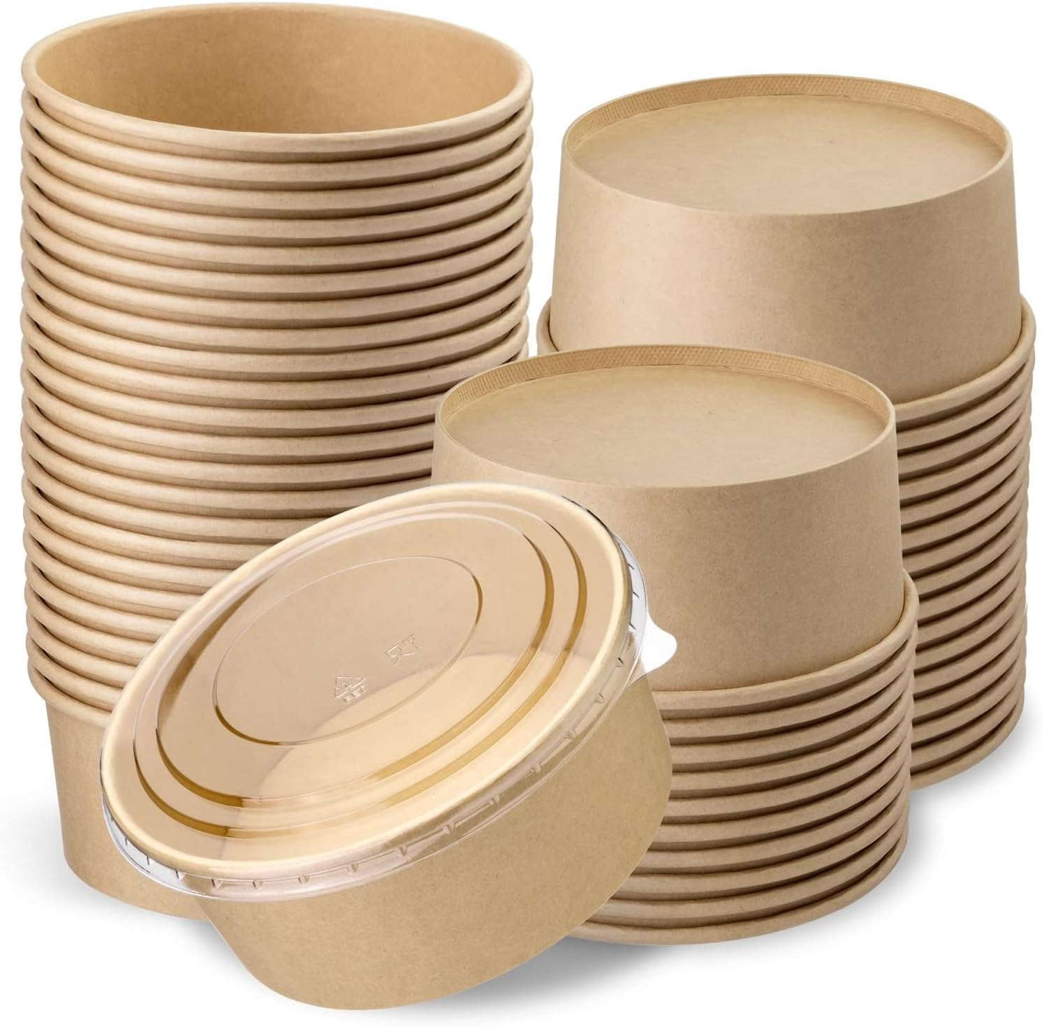 Paquete de 50 cuencos de papel de 37 oz, recipientes de alimentos desechables con tapas, cuenco desechable
