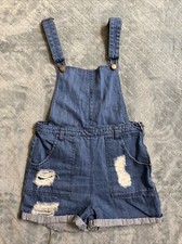 Tinseltown Overalls Romper Med-Blue Denim Shorts Jeans Size Small Ripped Cotton