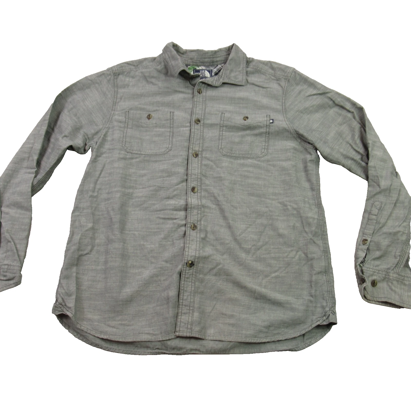 North Face Shirt Mens Large Button Front Long Sleeve Gray Pockets Outdoor