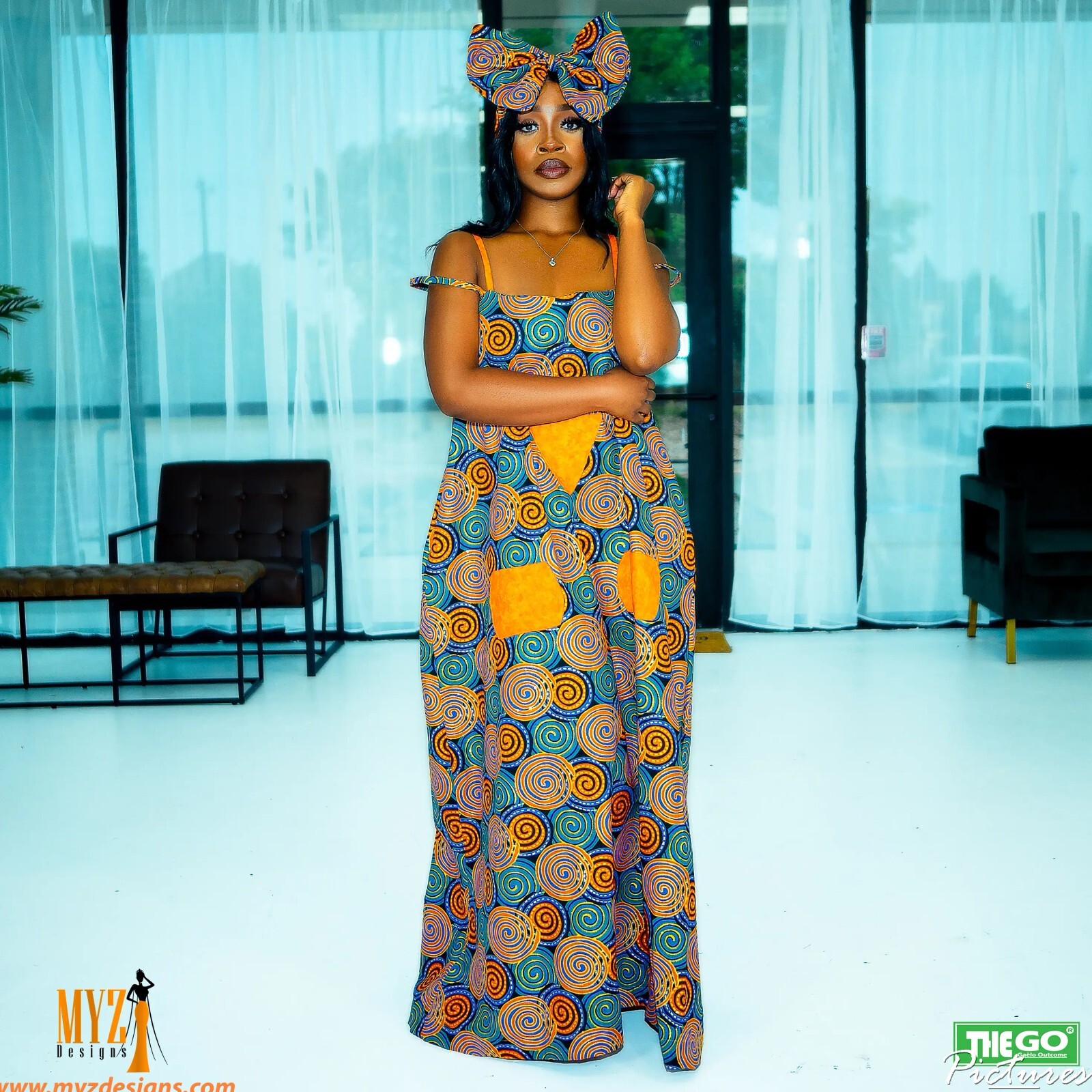 Maxi dress, summer gown with matching head Piece, Long maxi dress, Ankara Dress-image