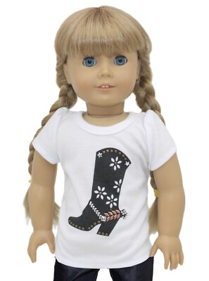 White Cowboy Boot Tee Shirt fits 18'' American Girl Size Doll