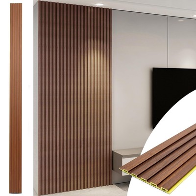 Art3d WPC Slat Wall Panels, 8-Pack 108 x 6 Inch 3D 108'' * 6'', Teak 