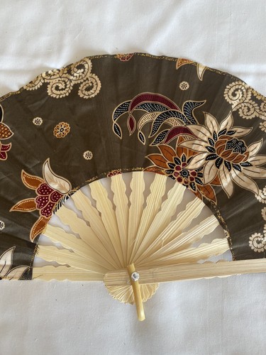 Fan Hand Bamboo Cloth Brown Handmade Indonesia New Avenico Summer Fashion #13 - Picture 4 of 24