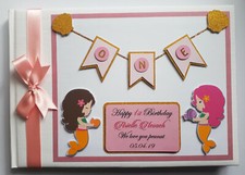 Mermaids girls personalised birthday guest book (pink and gold), album, gift