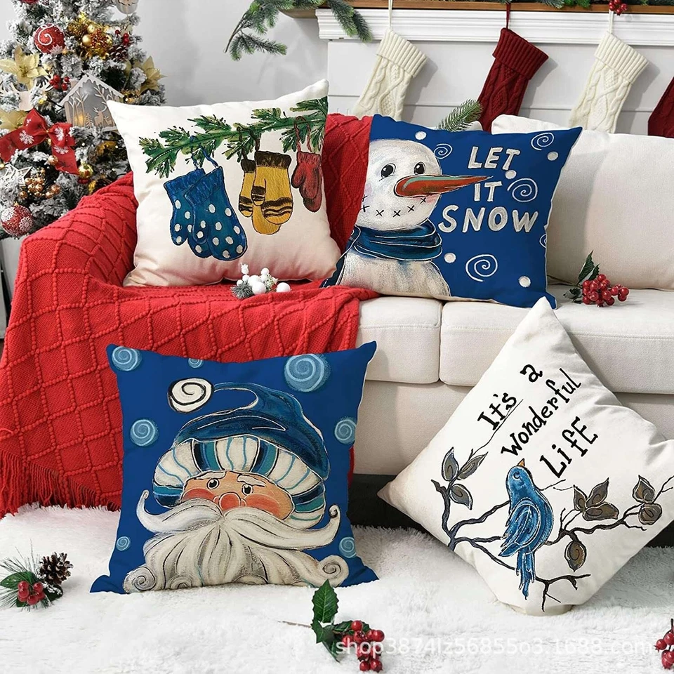Christmas  Throw  Pillow Cover Printed Decorative Throw  pillow set of 4 18x18 - Image 3 of 4