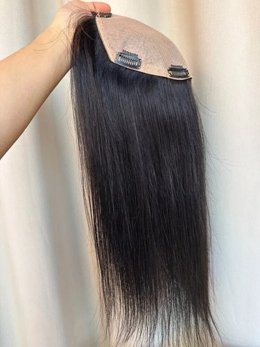 12A 14INCH CAPELLI UMANI EUROPEI 6X6,3 SETA BASE TOPPER DRITTO 150% DENSITÀ 1B# - Foto 2 di 6