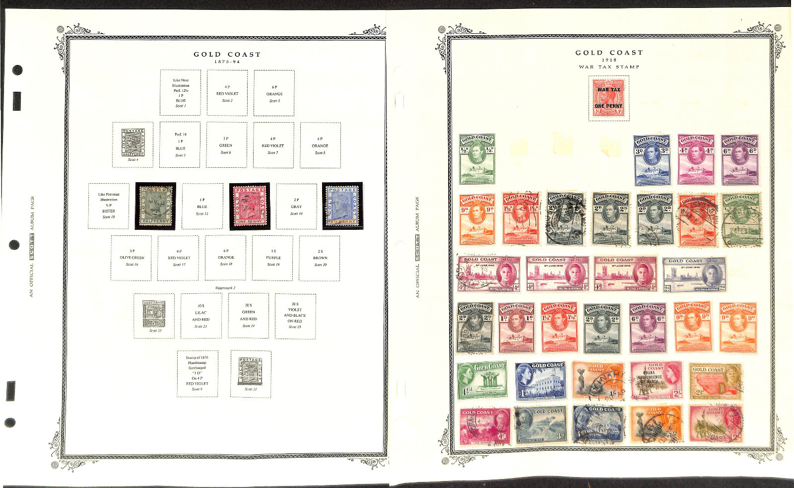 Gold Coast Stamp Collection on 16 Scott Specialty Pages, 1875-1954 (BE)