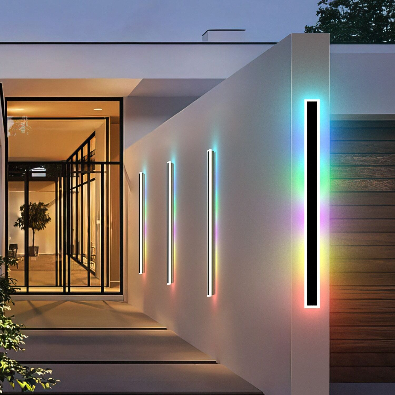 Set of 2 Outdoor Long Strip LED Wall Sconce RGBCW Wall Light