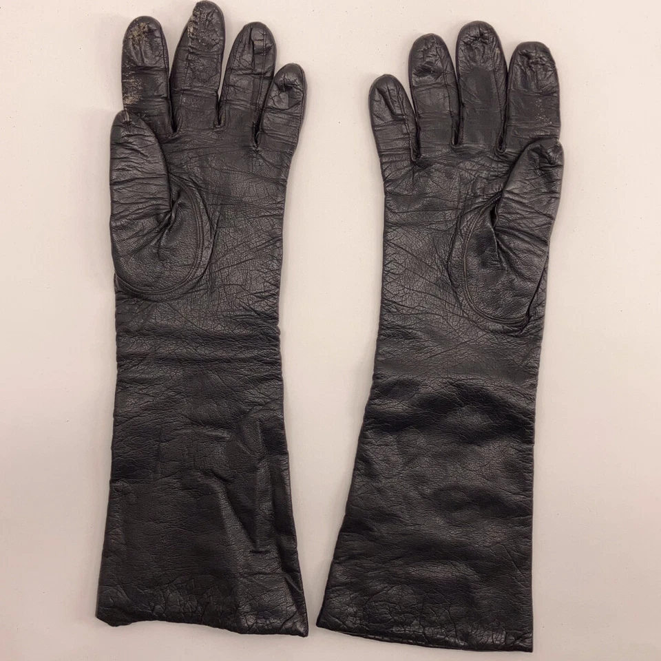 Vintage Lord & Taylor Made France Long cuff leather knit lined gloves size 7 - Image 2 of 4