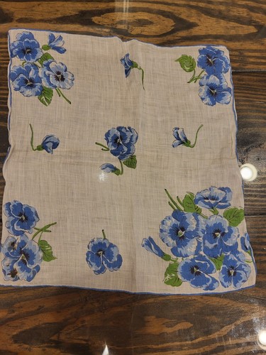 Lot of 6 Vintage Hankies Crocheted Edges, 2 Silk Scarves, Lace Blue And White - Picture 8 of 24
