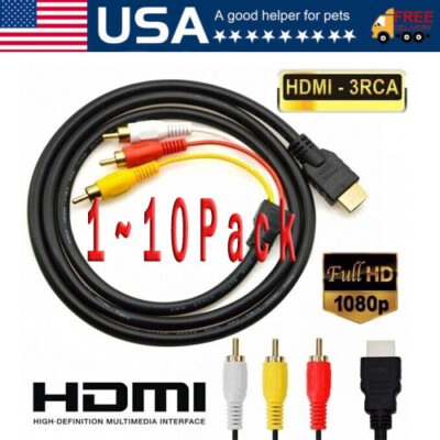 #ad 5FT HDMI Male To 3 RCA Video Audio AV Transmitter Adapter Cable HDTV 1080 Lot $4.69