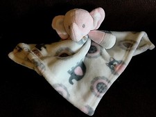 Elephant Security Blankets Beyond Velour Baby Blanket Lovey Pink Gray Print EUC