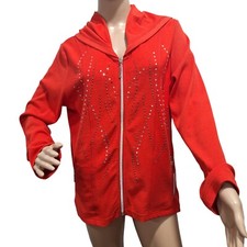 Onque Petite Fitted Zip Up Hoodie Size PXL Color RED With Many Glitter Crystals