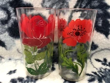 Vintage SWANKY SWIGS Boscul Peanut Butter Glasses 2pcs RED FLOWERS