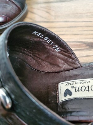 Mules Brighton Kelsey En Cuir Marron/noir Motif Alligator - Taille 7M Femme, Occasion En Excellent état