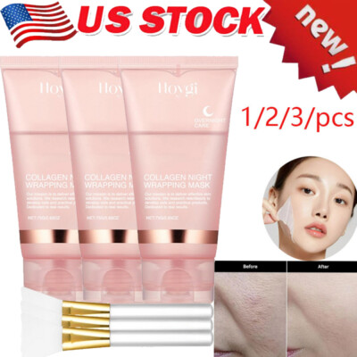 3-1Pack Collagen Overnight Wrapping Peel Off Facial Mask Renewal Night Skin Care