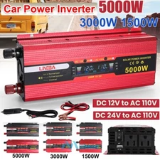 5000W Power Inverter DC 12V 24V To 110V AC Fast Car Charger Adapter fr Road Trip