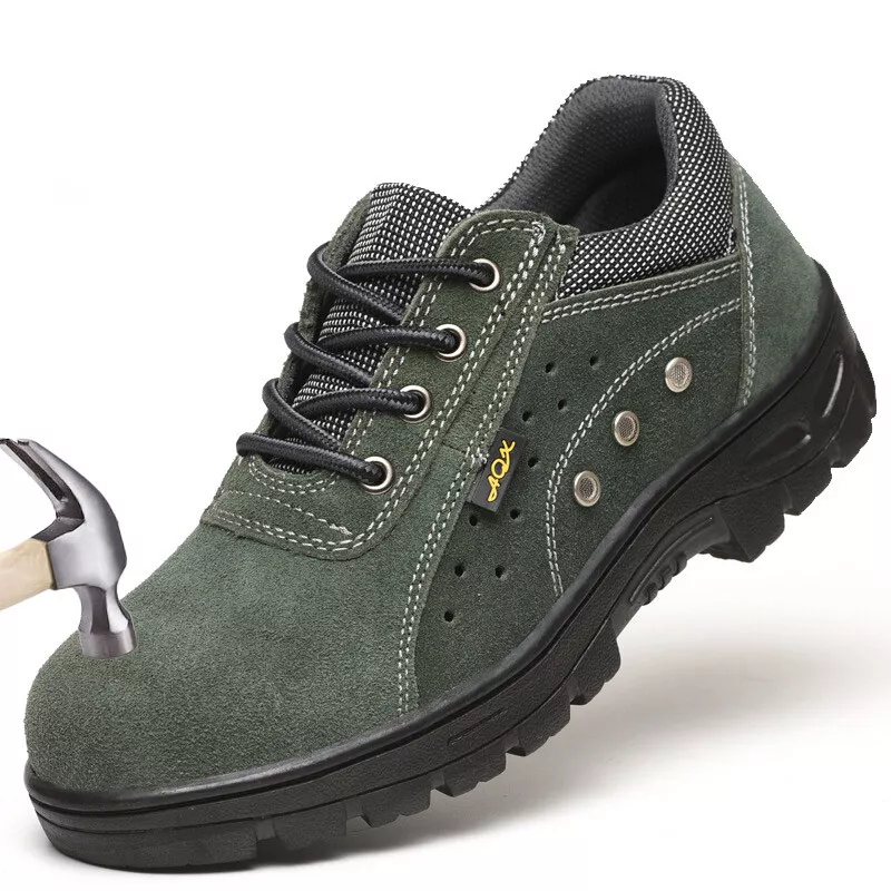 Mens Green Work Boots Breathable Safety Shoes Steel Toe Cap Slip Resistant Size