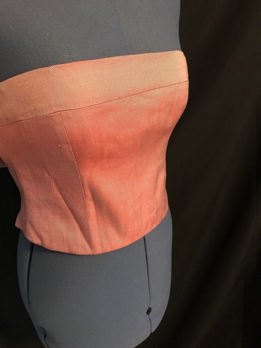 VALENTINO 3Pc Red Shimmer Poplin Cropped Jacket 8 Strapless Tube Top 8 Pants 10 - Picture 10 of 12