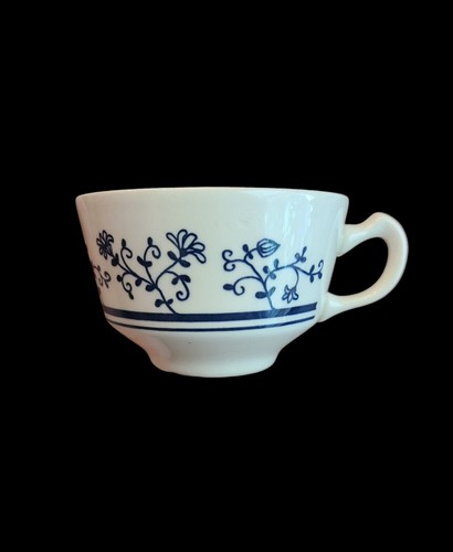 Vintage Homer Laughlin Sturbridge Teacups & Saucers Set Of 4 Blue White Folk Art - Picture 7 of 9