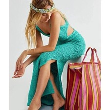 NWT Free People Za Za Crinkle Midi Dress Green Large