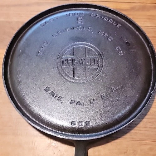 Griswold #9 609 Vintage Cast Iron Griddle Large Block Logo (LBL) 609
