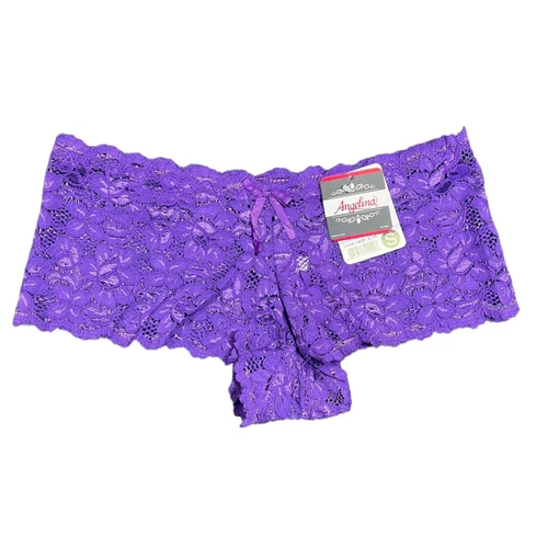 Angelina Womens Panties Underwear Lace Cheeky Boyshort Purple Small 0 2 - Picture 1 of 11