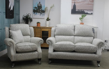 PARKER KNOLL OAKHAM / HENLEY 2 SEATER SOFA & ELECTRIC CHAIR IN SILVER FABRIC