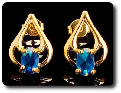 Blue Sapphire Earrings 2X7 Mm 18K Gold Plated