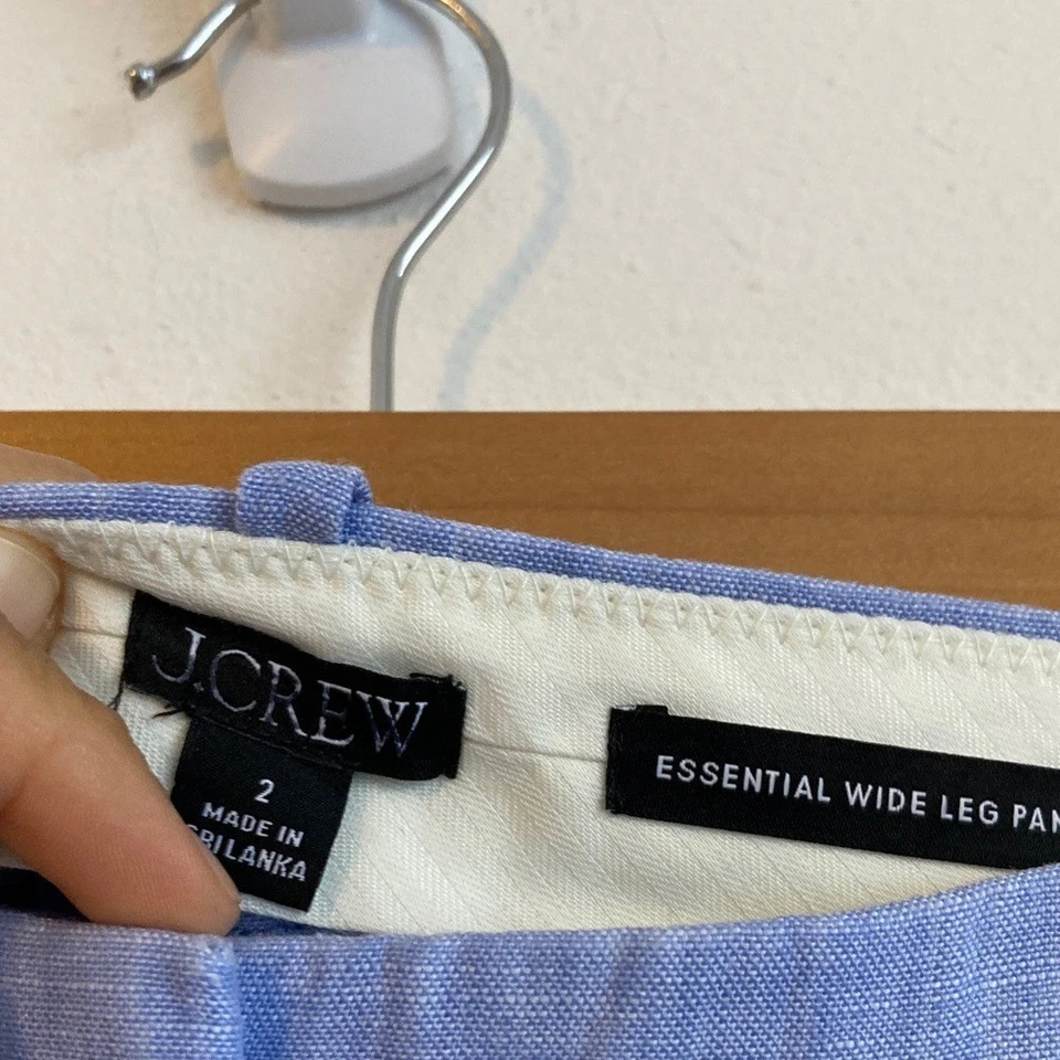 J. Pantalón Essential Crew Mujer Pierna Ancha en Lino Azul Francés Talla 2 Foto 3 de 4