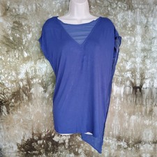nwt h for halston boadway blue mesh detail oversized tunic blouse size small qvc