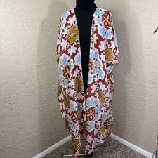 Womens Bohemian Floral Open Longline Kimono Duster Cardigan One Size Resort Pool