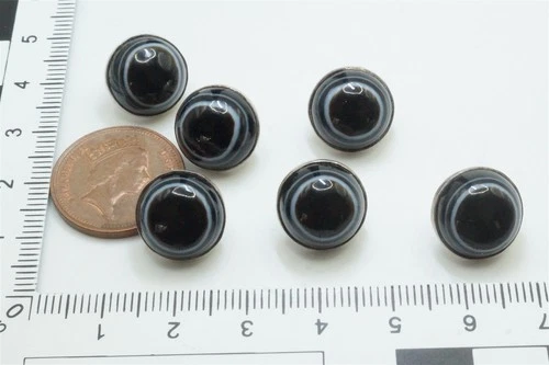 SET of SIX ANTIQUE SILVER BANDED AGATE CABOCHONS BUTTONS c1900