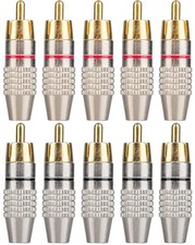 10Pack RCA Male Plug Solder, Gold Audio Video Cable Adapter Connector for Spe...