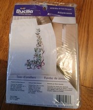 Bucilla 64238 Pillowcase Pair Embroidery Kit NEW Sealed Blue and Violet Bouguet