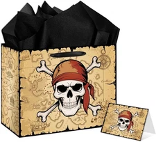 ONANNA Pirate Gift Bag with Tissue Paper and Greeting 1 Count (Pack of 1) 